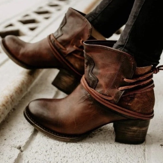 Sage | Women’s Block Heel Boots with Wrap Lace