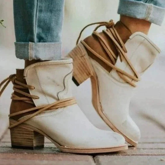 Sage | Women’s Block Heel Boots with Wrap Lace