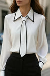 Vivienne | Women's Long Sleeve Contrast Trim Tie Neck Blouse
