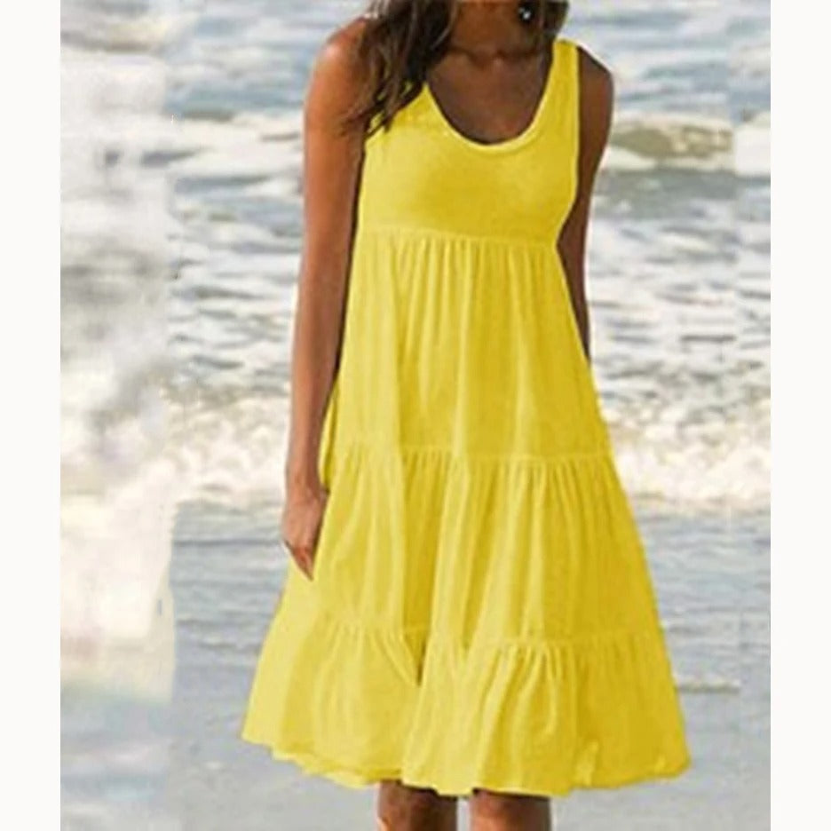 Sunny | Women’s Sleeveless Tiered Dress with Ruffle Hem Detail