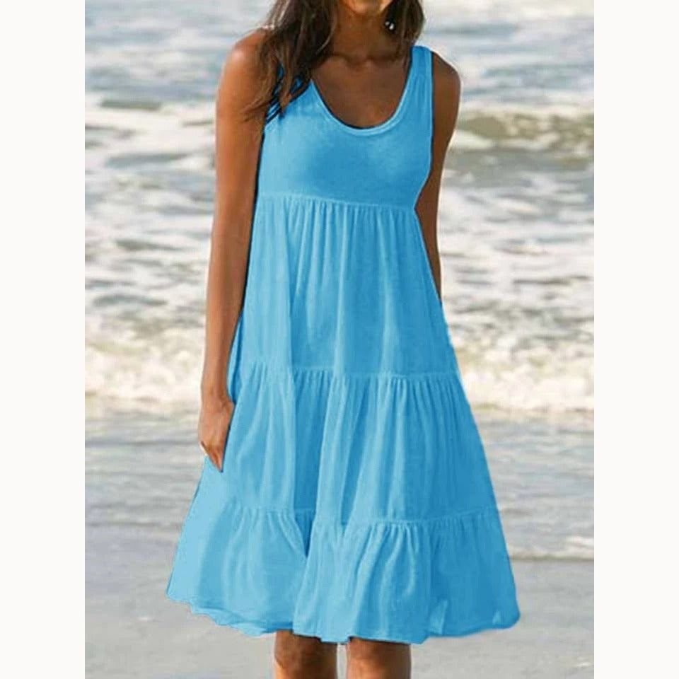 Sunny | Women’s Sleeveless Tiered Dress with Ruffle Hem Detail