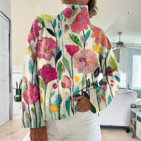 Mari | Women’s Floral Turtleneck Sweater with Warmth