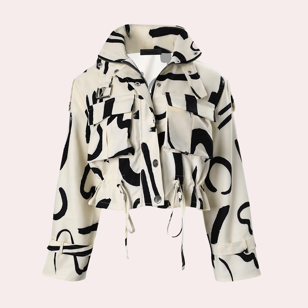 Marlowe | Women’s Abstract Print Cropped Jacket with Pockets