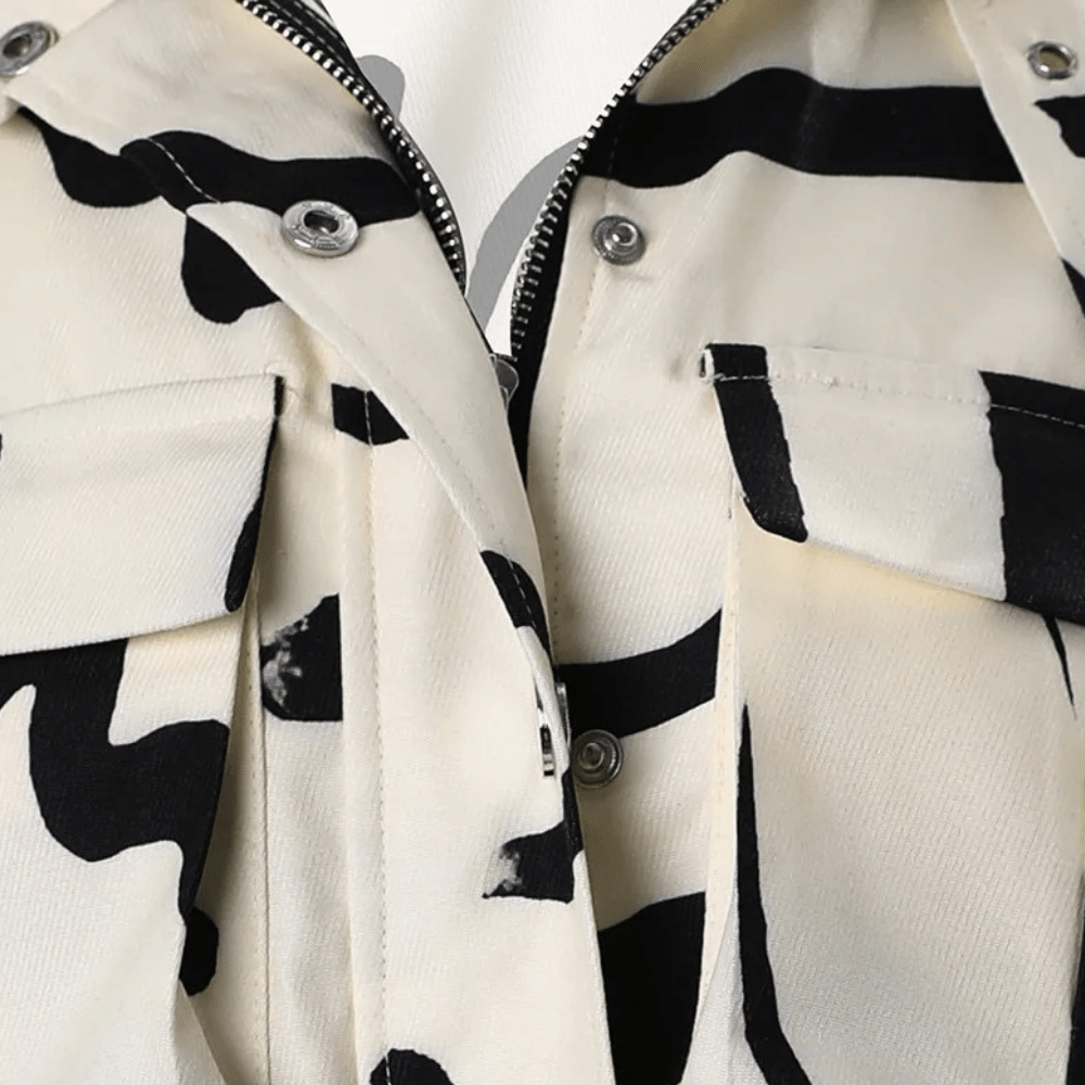 Marlowe | Women’s Abstract Print Cropped Jacket with Pockets