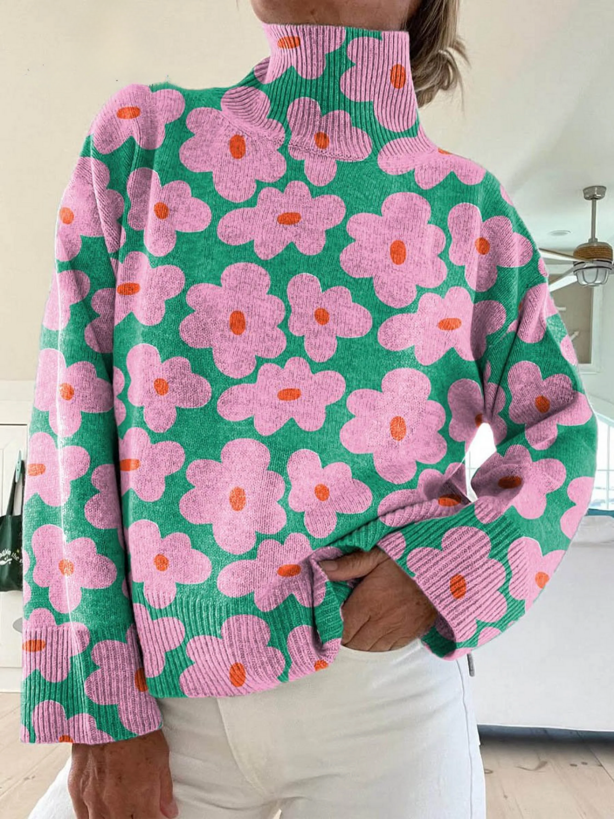 Marlowe | Women’s Floral Mock Neck Sweater with Blooms