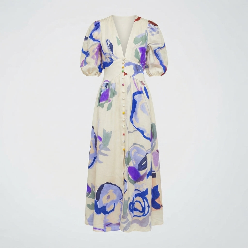 Matilda Young | Floral Summer Dress With V-Neck For Women