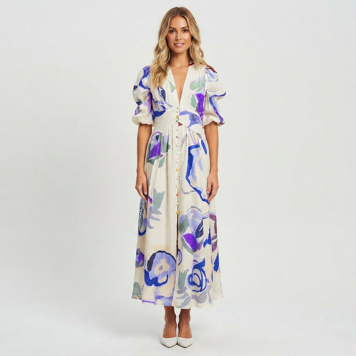 Matilda Young | Floral Summer Dress With V-Neck For Women
