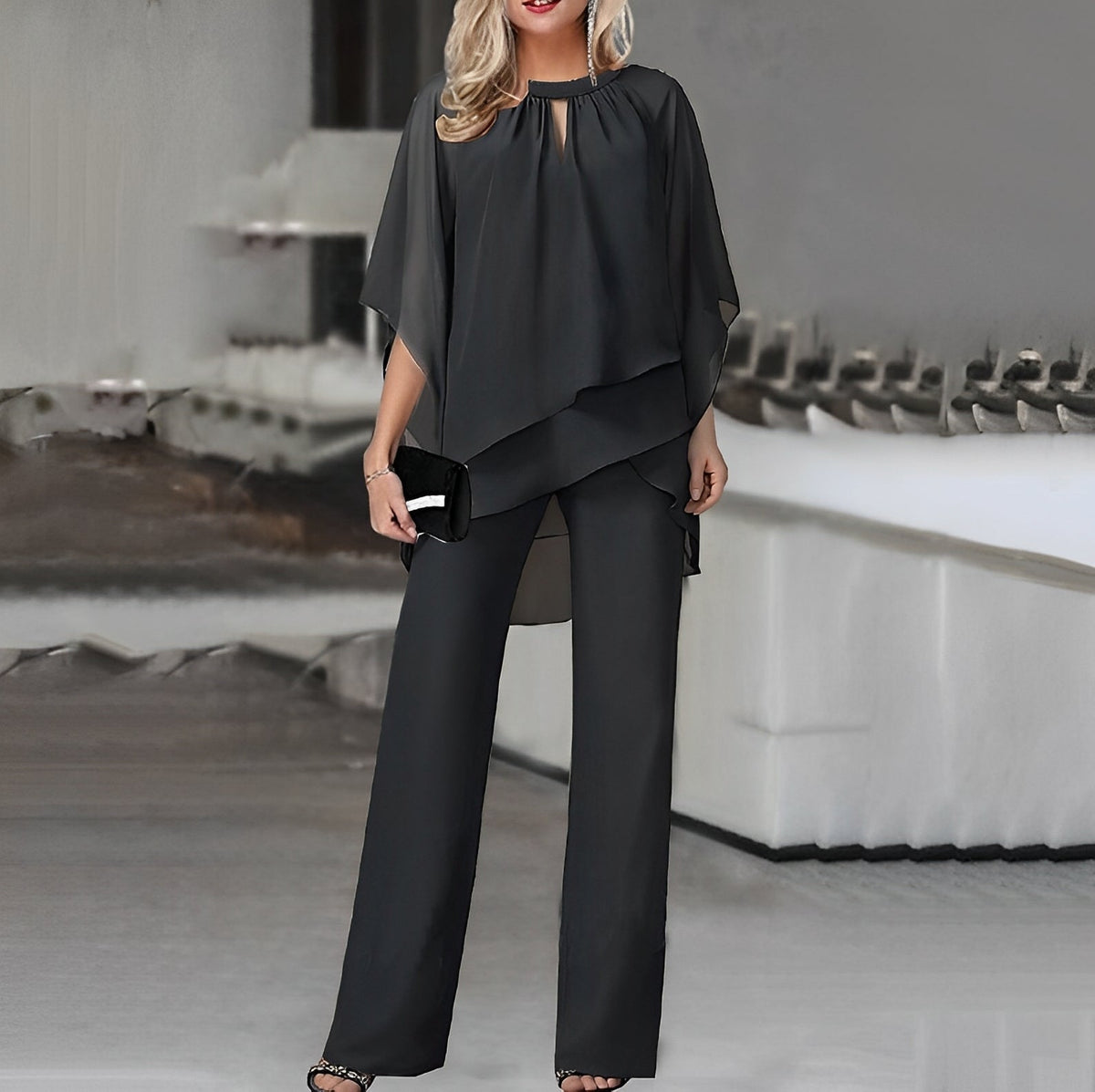 Maxine | Women’s Cape Top with Wide-Leg Pants