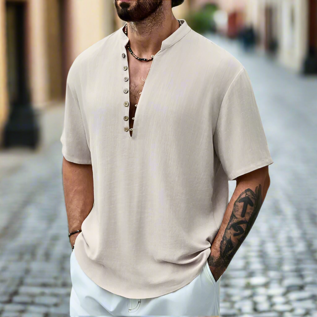 Ronan Blackwell | Linen Henley Shirt For Men