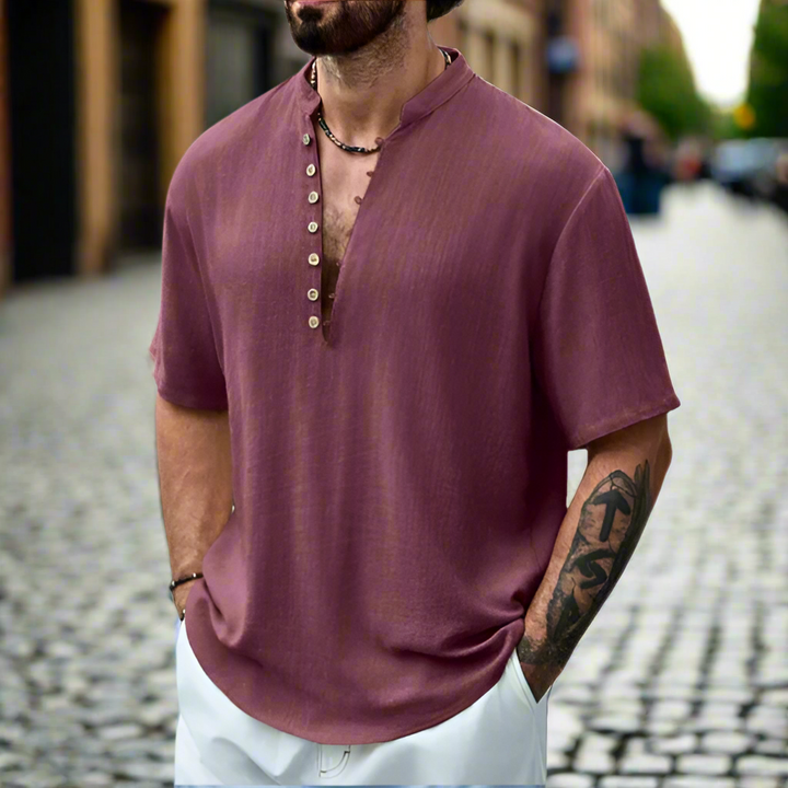 Ronan Blackwell | Linen Henley Shirt For Men