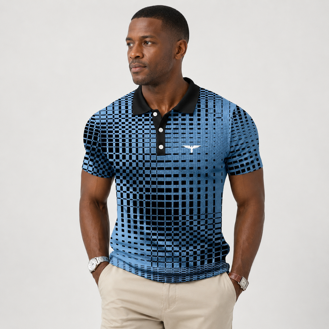 Miles Donovan | Stretch Geometric Print Polo Shirt For Men