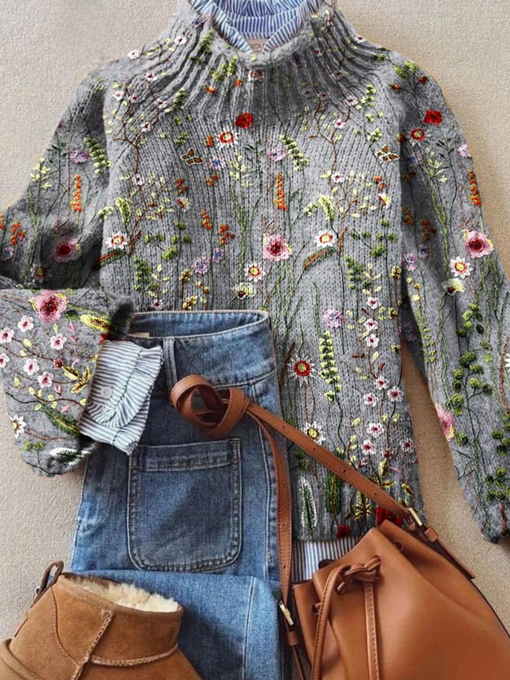 Miranda | Women’s Floral Embroidered Mock Turtleneck with Fit