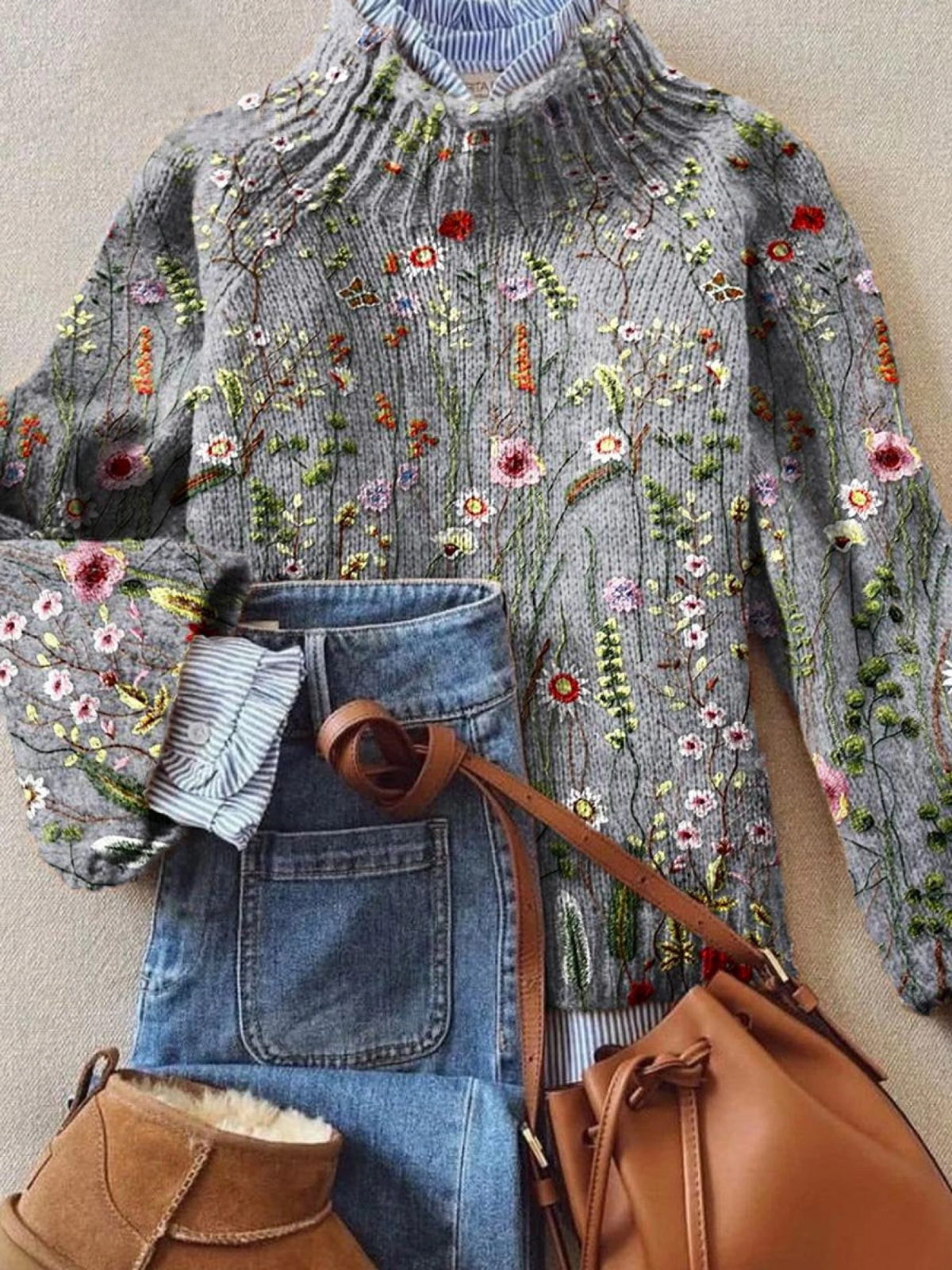 Miranda | Women’s Floral Embroidered Mock Turtleneck with Fit