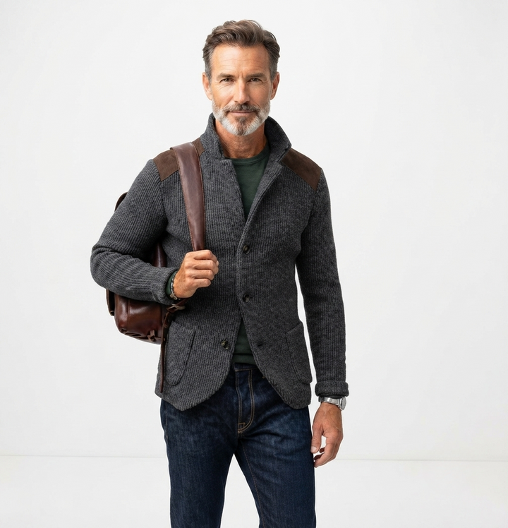 Nathan Davies | Chunky Knit Cardigan Blazer For Men