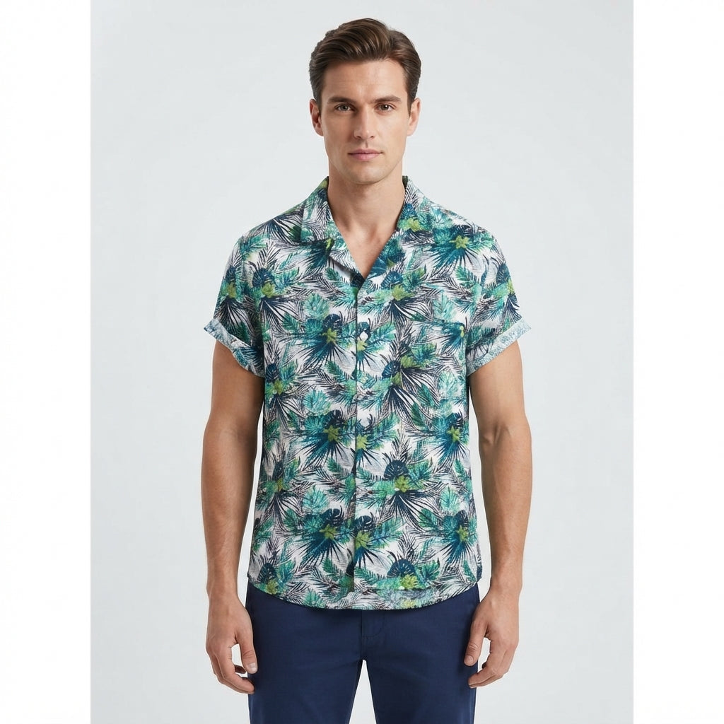 Nathan Harris | Tropical Print Short Sleeve Beach Shirt For Men
