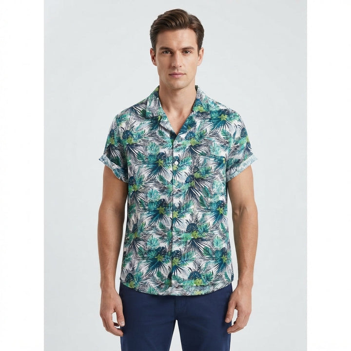 Nathan Harris | Tropical Print Short Sleeve Beach Shirt For Men