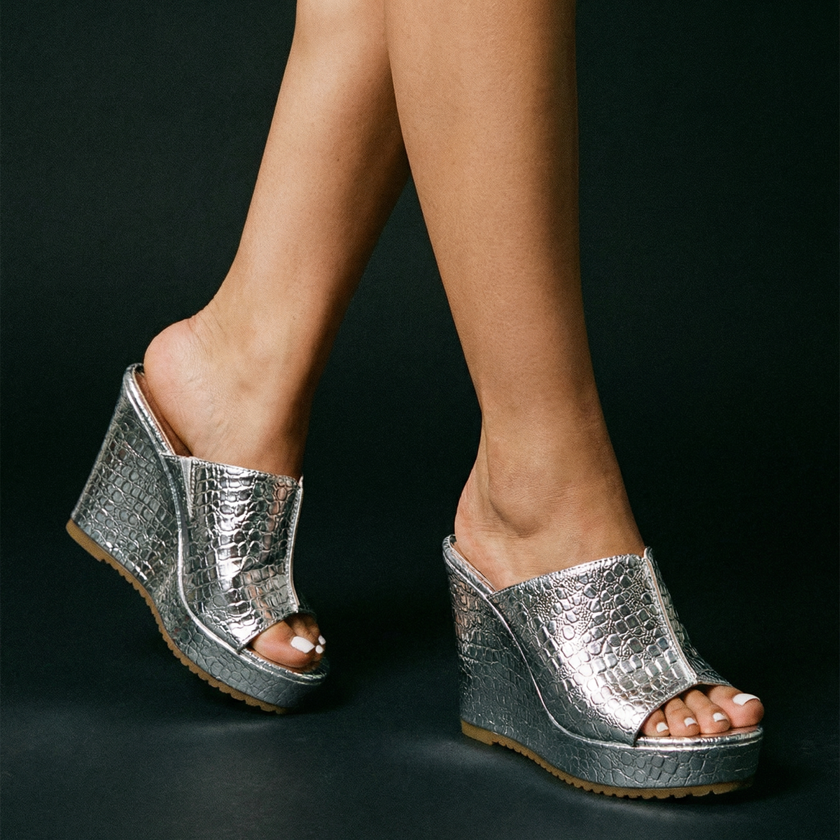 Nicolette |Women’s Gold Platform Wedge Sandals with Texture