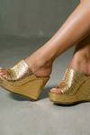Nicolette |Women’s Gold Platform Wedge Sandals with Texture