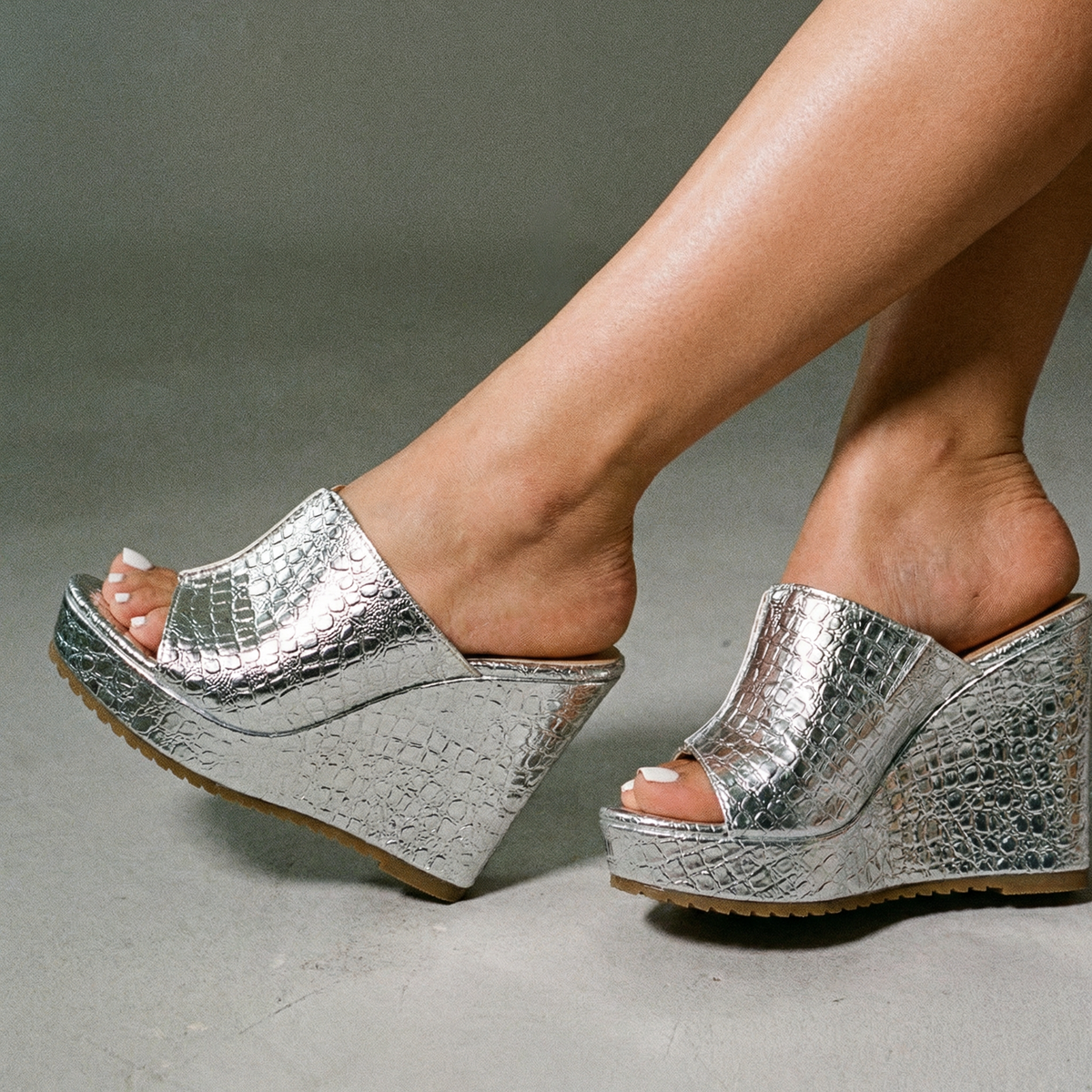 Nicolette |Women’s Gold Platform Wedge Sandals with Texture