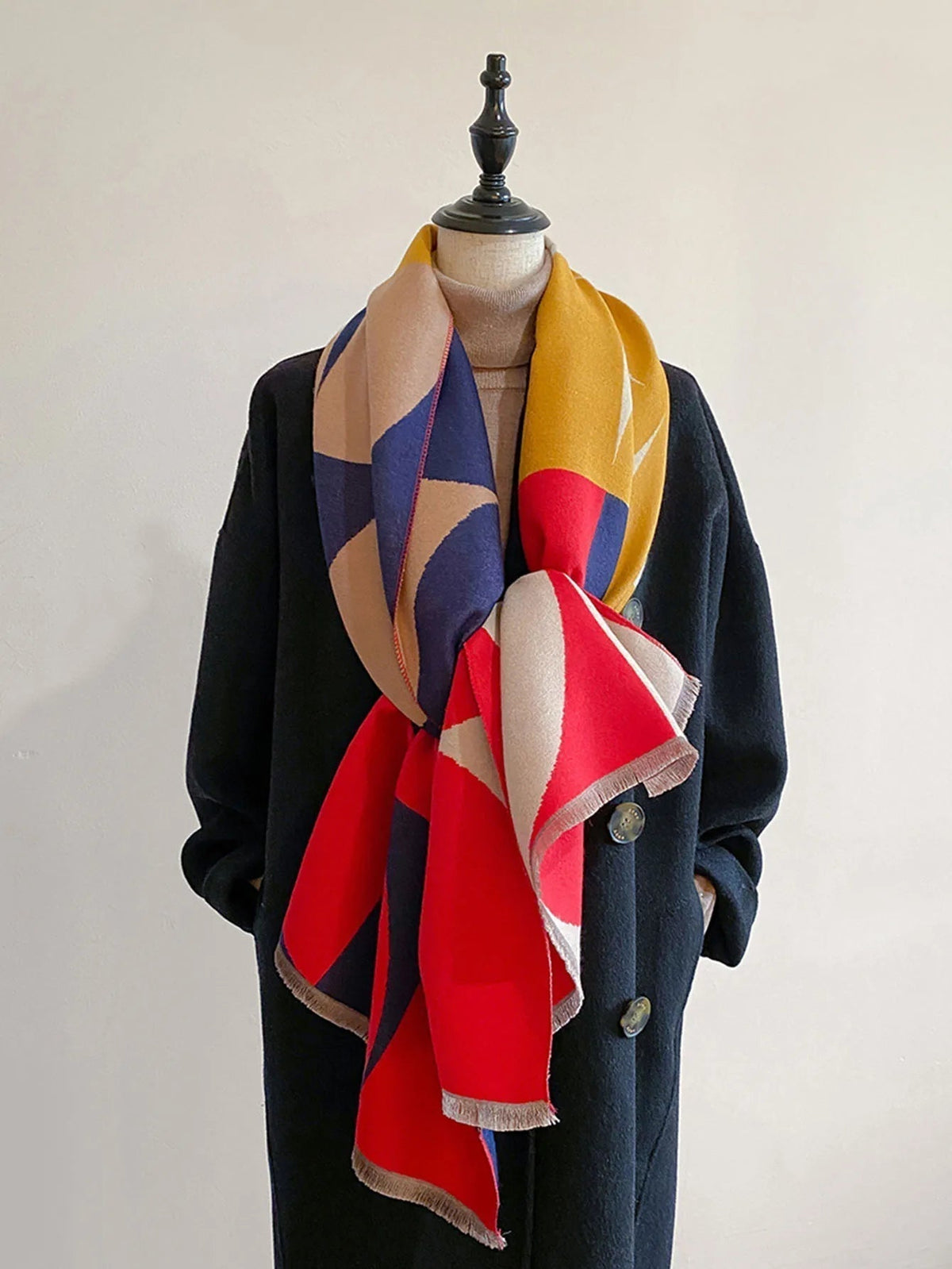 Odette | Women’s Reversible Geometric Print Scarf with Fringe