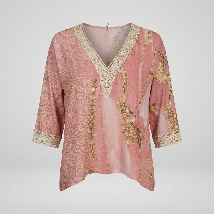 Olivia Sutherland | Romantic Rose &amp; Gold Print Blouse For Women