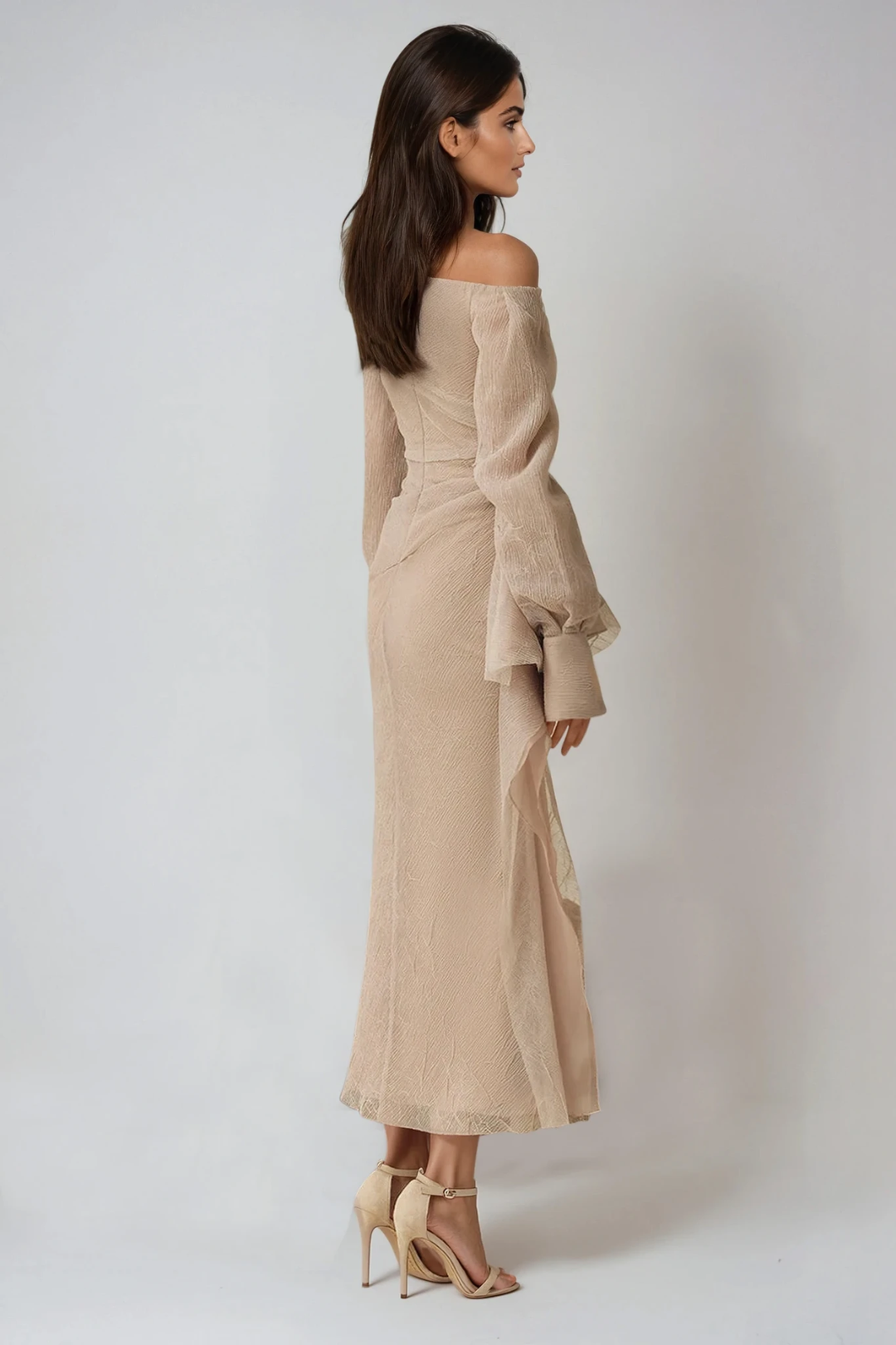 One-Shoulder Draped Long Sleeve Formal Maxi Dress