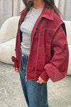 Oversized Zip-Up Bomber Jacket with Collar for Women