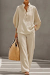 Petra | Women's Button Placket Wide Leg Two Piece Set
