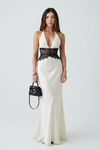 Phoebe Stafford | Halter Neck Satin Maxi Dress with Lace Waist Panel For Women
