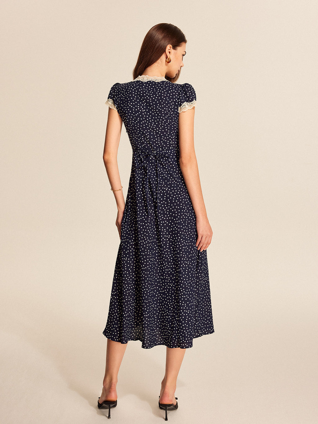 Penelope | Women’s Polka Dot Midi Dress with Lace Trim