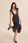 Dotty | Women's Polka Dot V-Neck Lace Trim Midi Dress Cap Sleeve