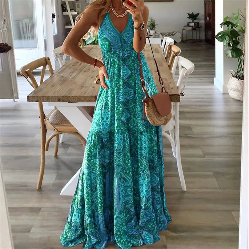 Wren | Boho Spaghetti Strap V-Neck Maxi Dress