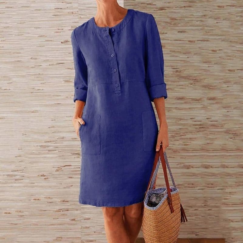 Raina | Women’s Button Front Shift Dress with Pockets