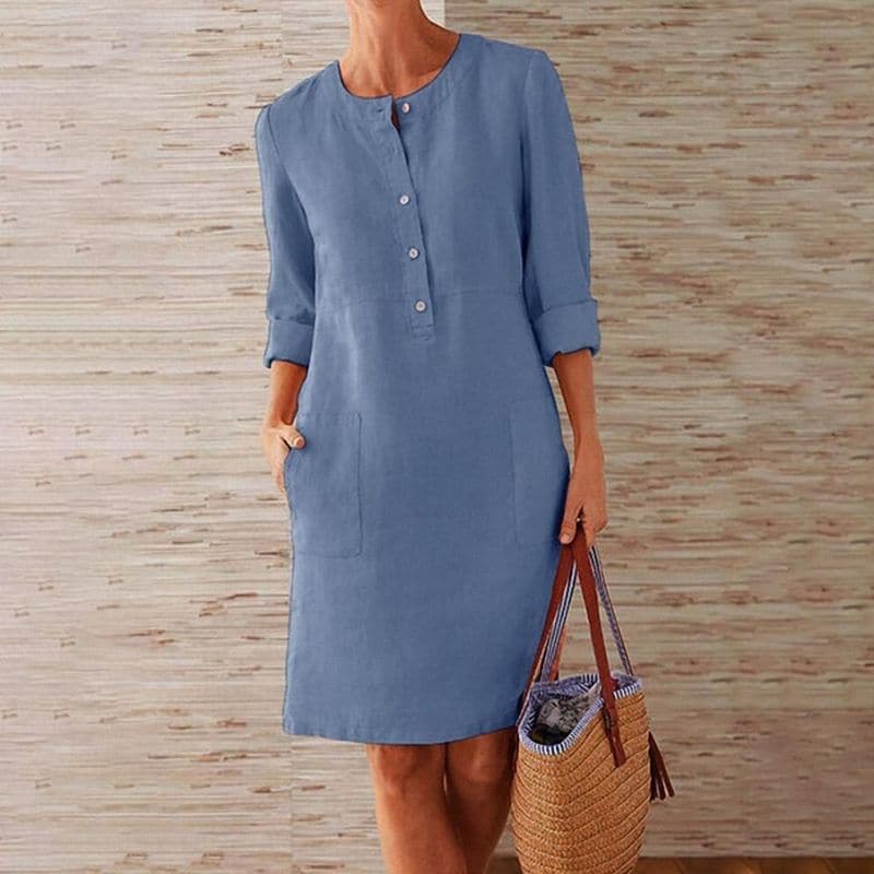Raina | Women’s Button Front Shift Dress with Pockets