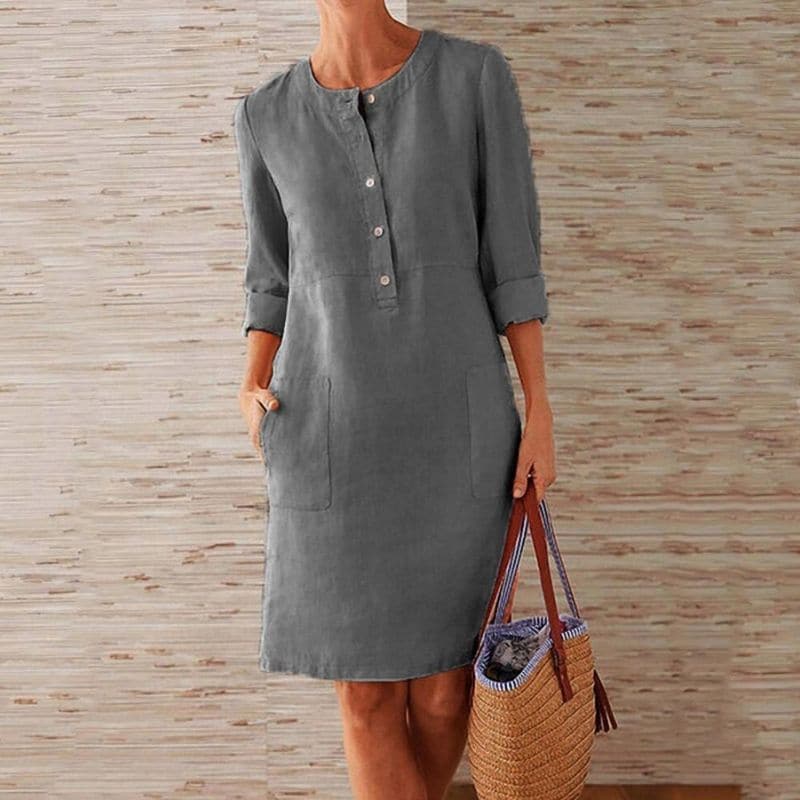 Raina | Women’s Button Front Shift Dress with Pockets