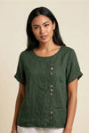 Olive | Women's Casual Tee Short Sleeve Scoop Neck Button Detail Top