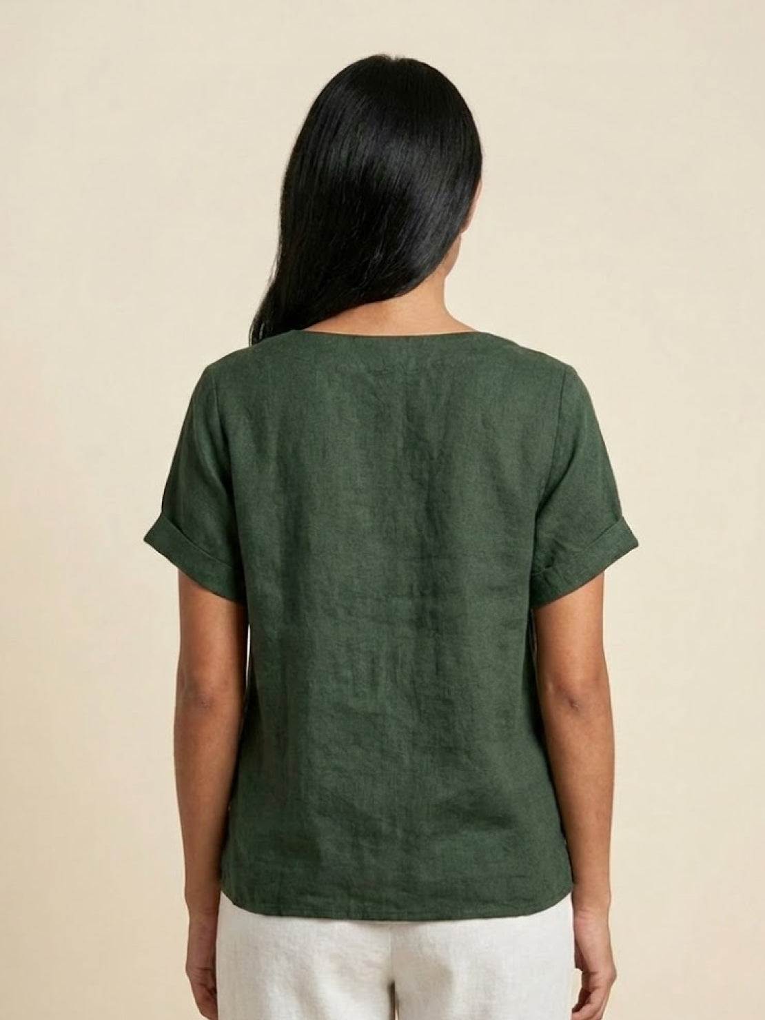 Olive | Women’s Olive Scoop Neck Tee with Buttons
