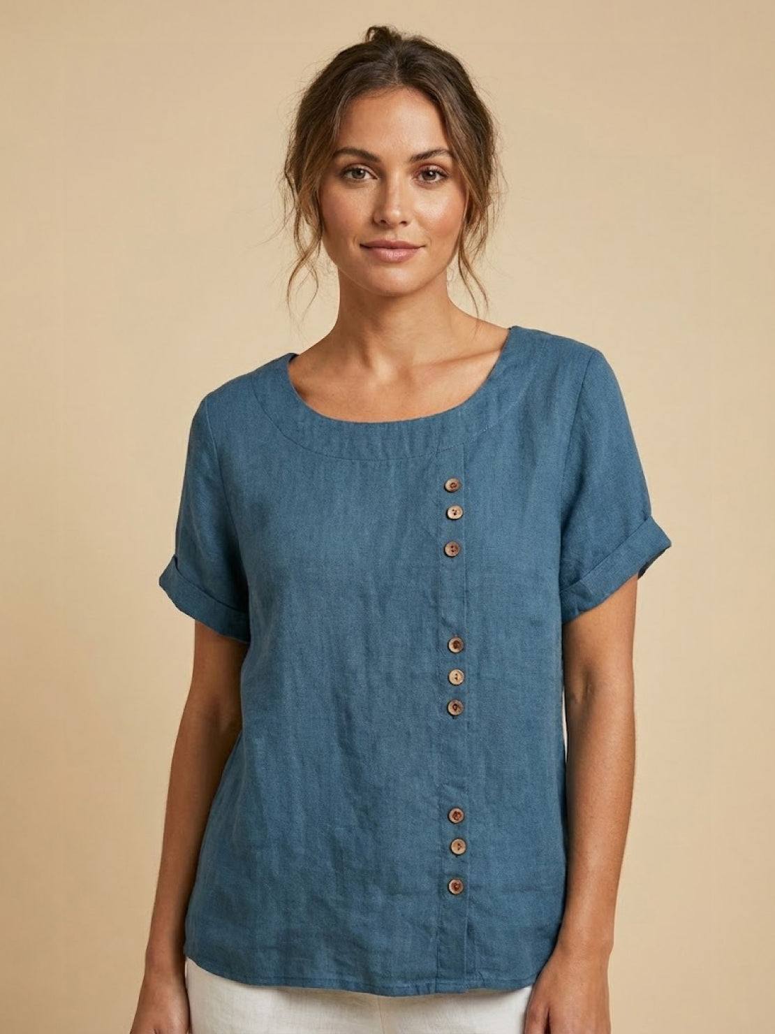 Olive | Women’s Olive Scoop Neck Tee with Buttons