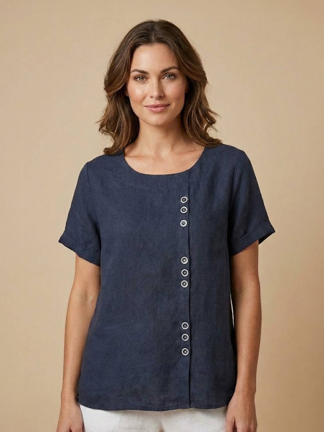 Olive | Women’s Olive Scoop Neck Tee with Buttons