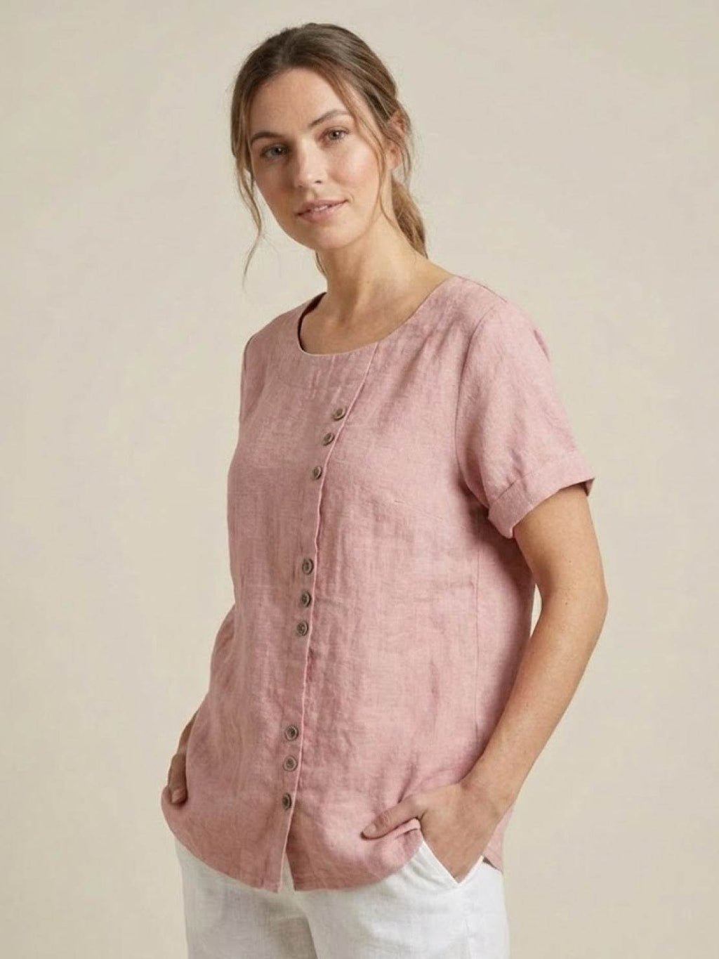 Olive | Women’s Olive Scoop Neck Tee with Buttons