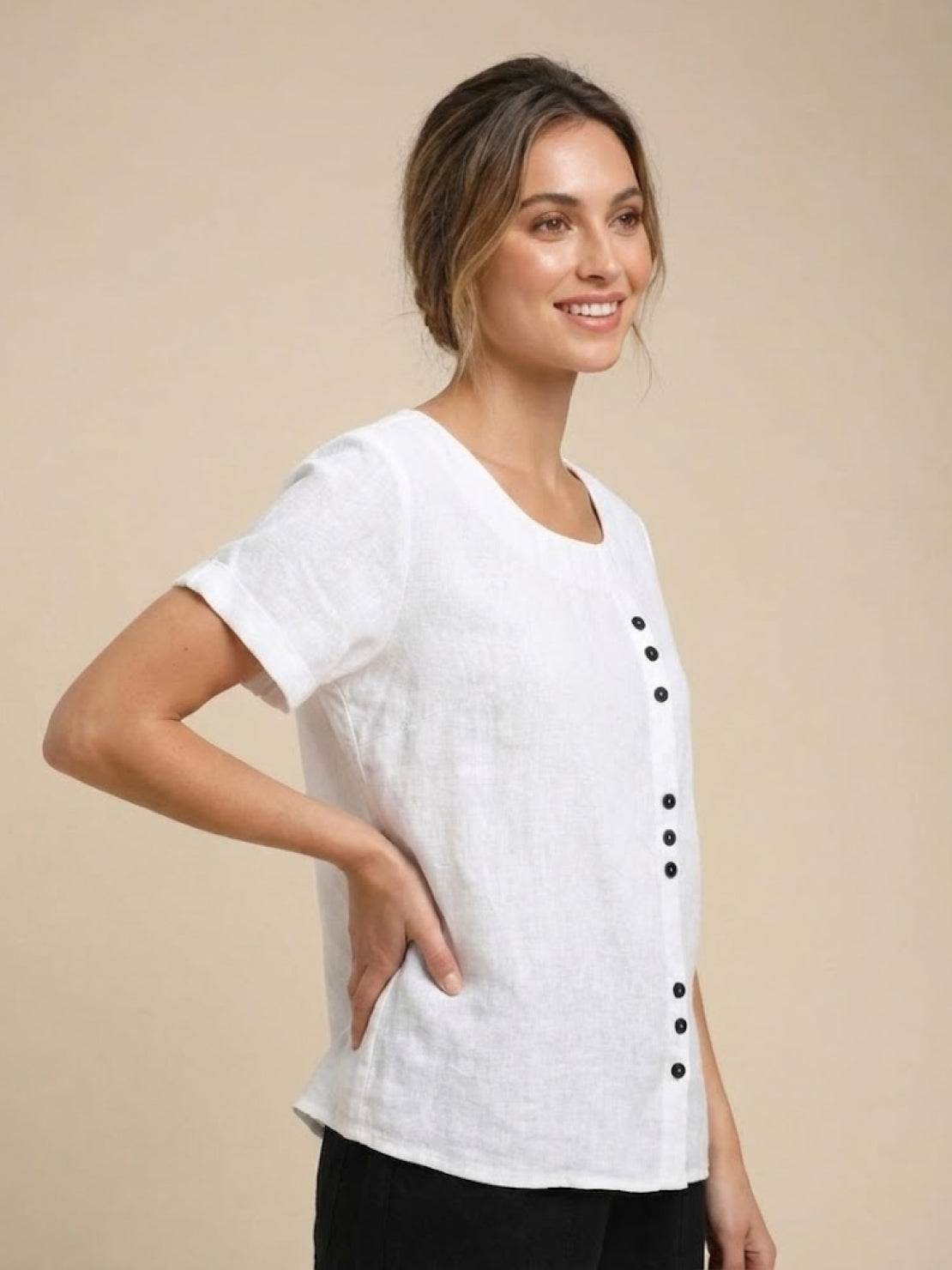 Olive | Women’s Olive Scoop Neck Tee with Buttons