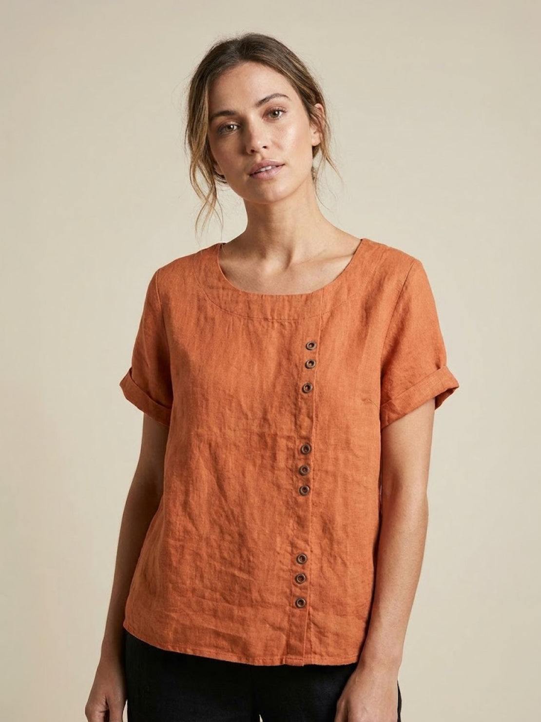 Olive | Women’s Olive Scoop Neck Tee with Buttons