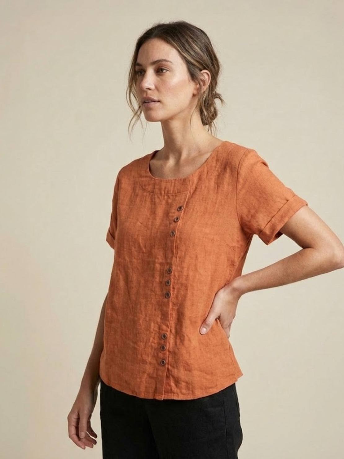 Olive | Women’s Olive Scoop Neck Tee with Buttons