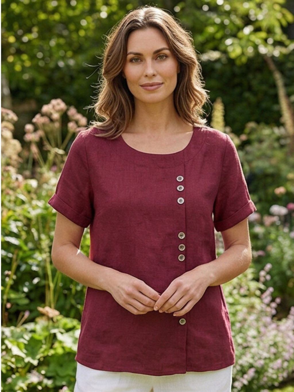 Olive | Women’s Olive Scoop Neck Tee with Buttons