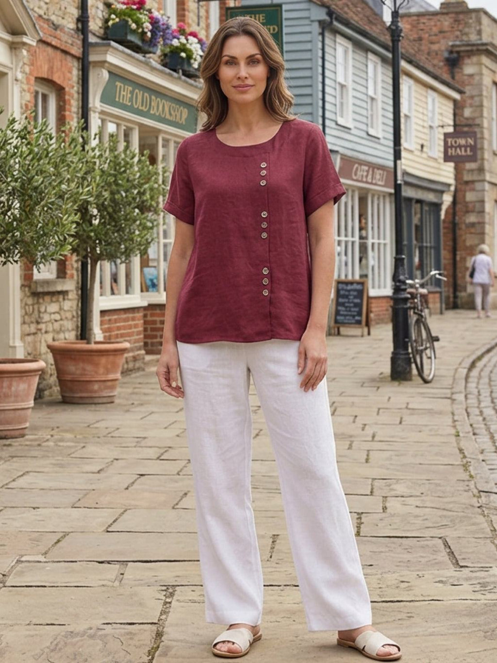Olive | Women’s Olive Scoop Neck Tee with Buttons