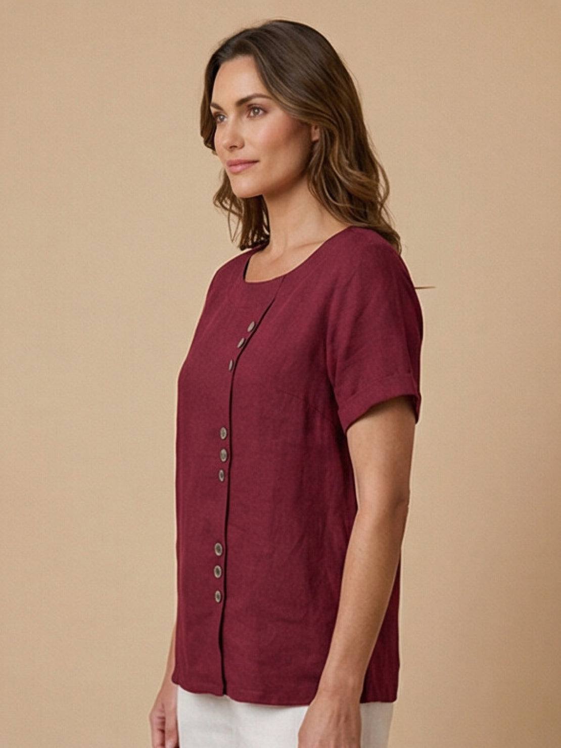 Olive | Women’s Olive Scoop Neck Tee with Buttons