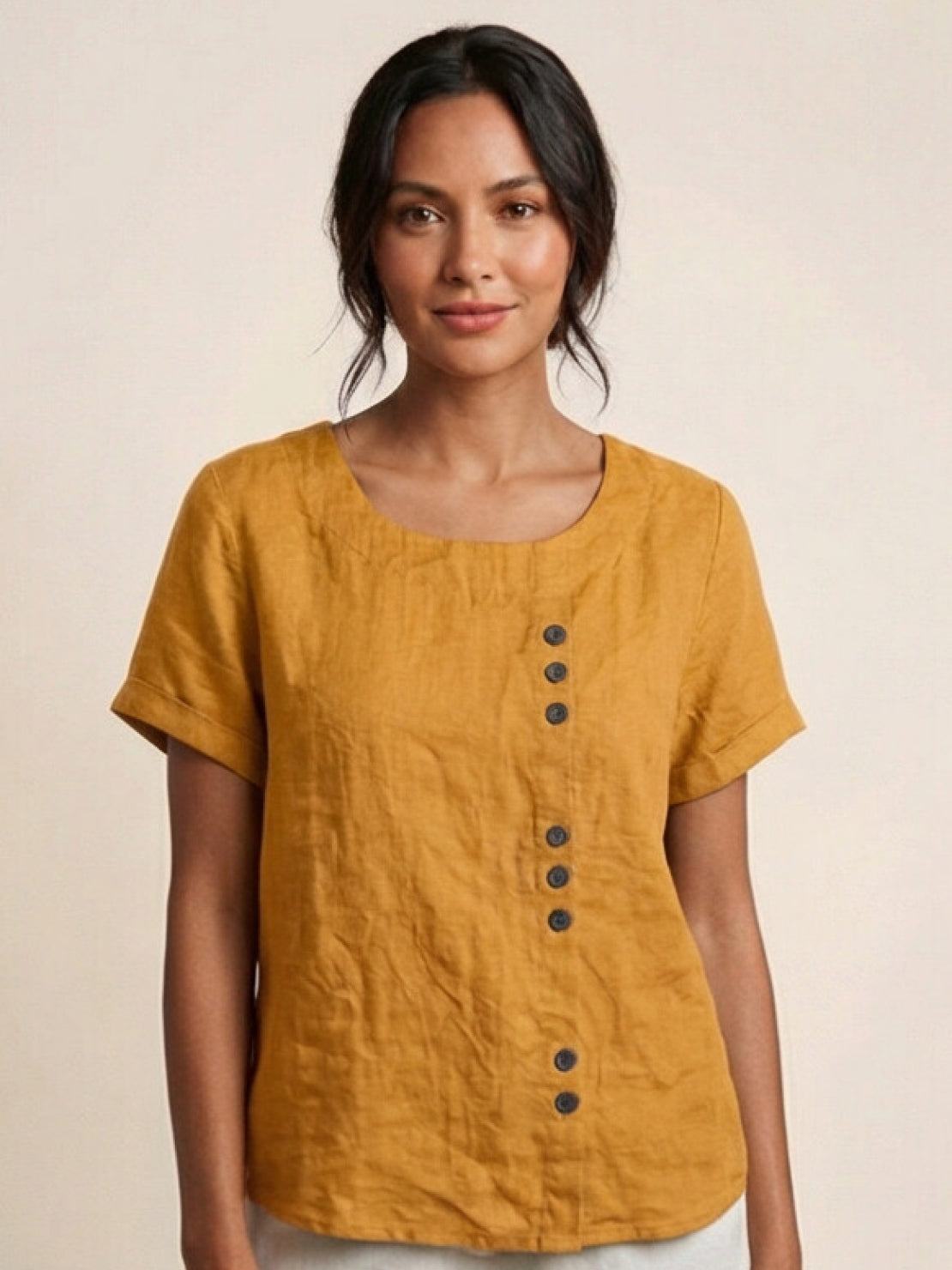 Olive | Women’s Olive Scoop Neck Tee with Buttons