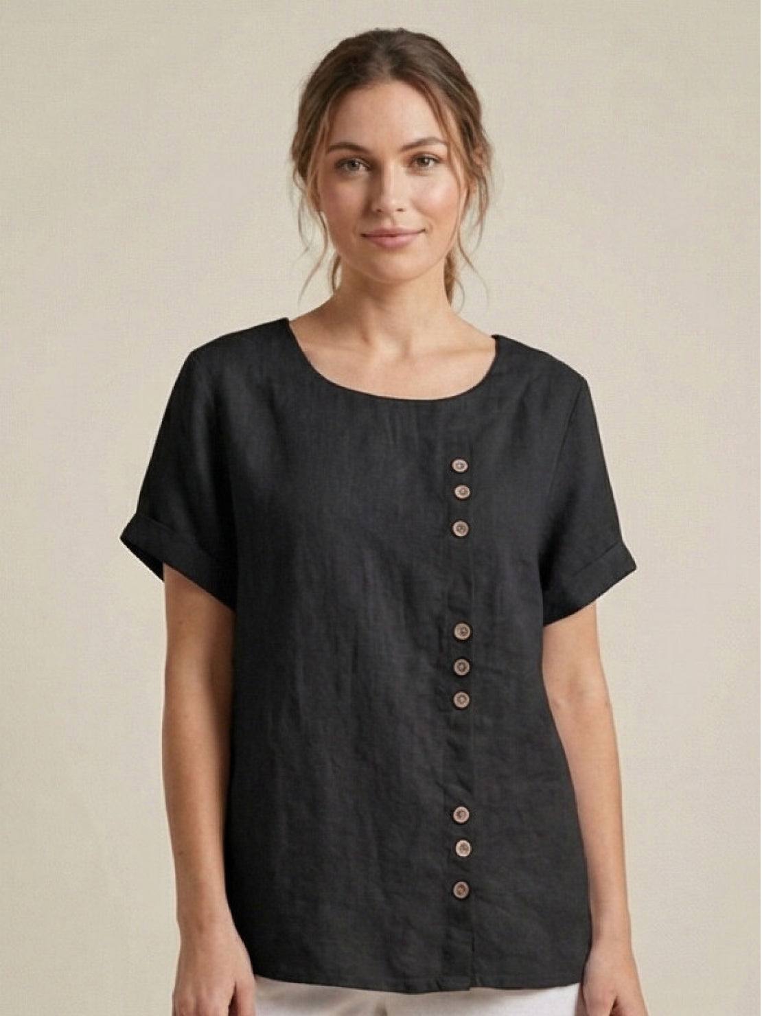 Olive | Women’s Olive Scoop Neck Tee with Buttons
