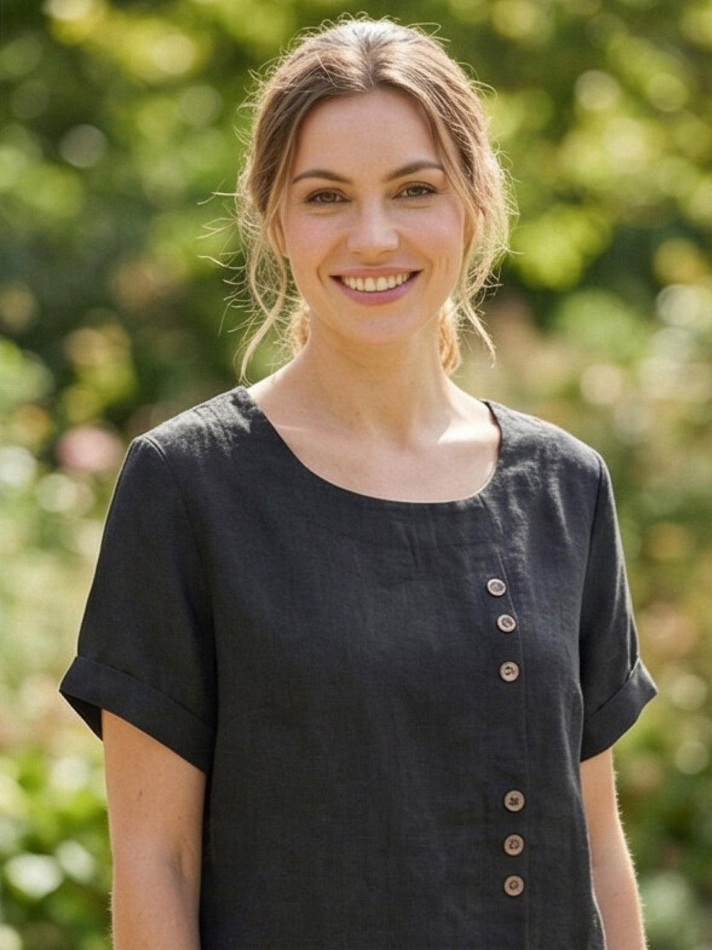 Olive | Women’s Olive Scoop Neck Tee with Buttons