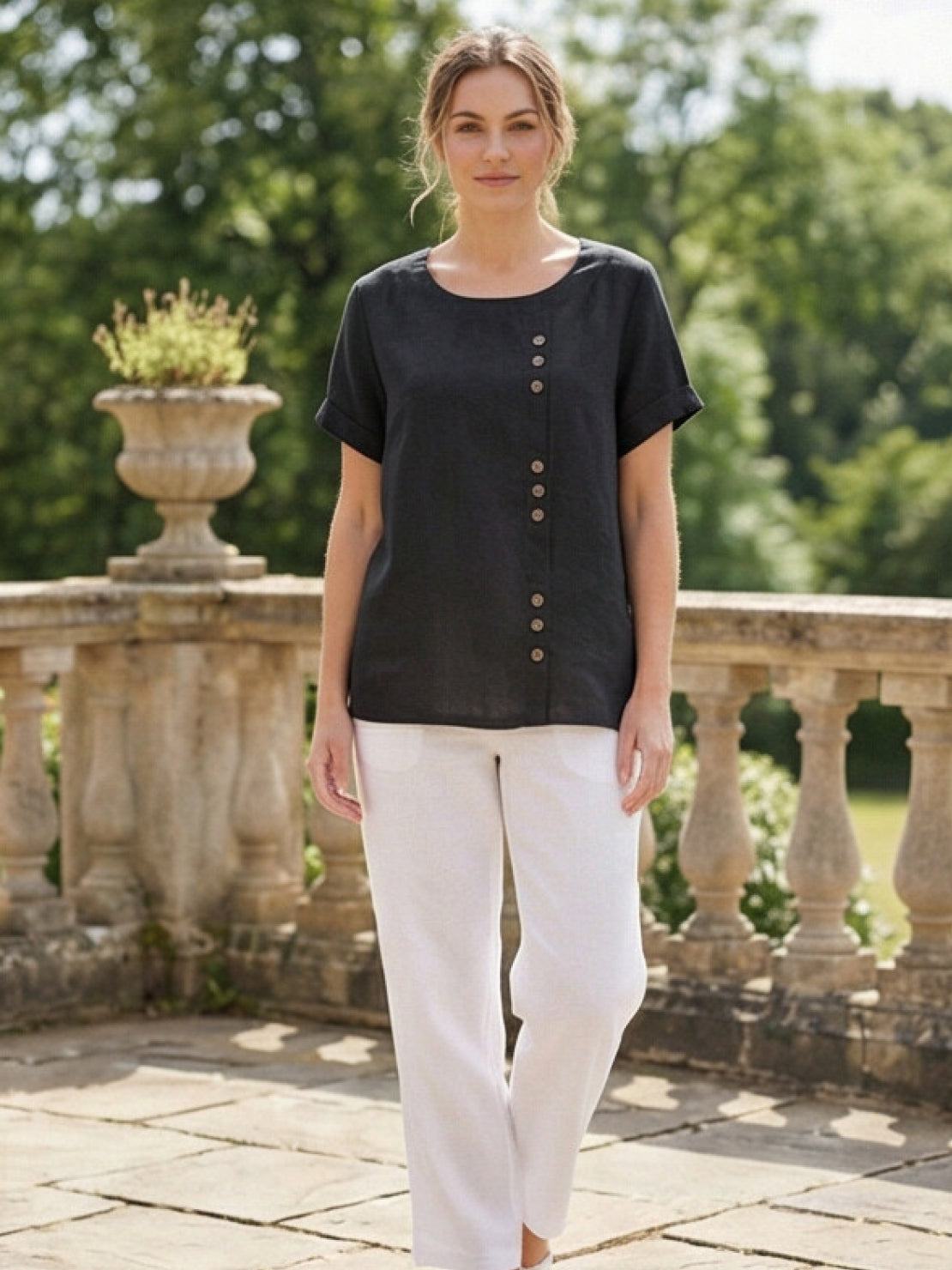 Olive | Women’s Olive Scoop Neck Tee with Buttons